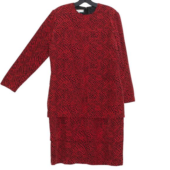 Anne Crimmins Vintage Dress Silk Dark Academia Cottage Retro Red Black Size 12 - Picture 4 of 4